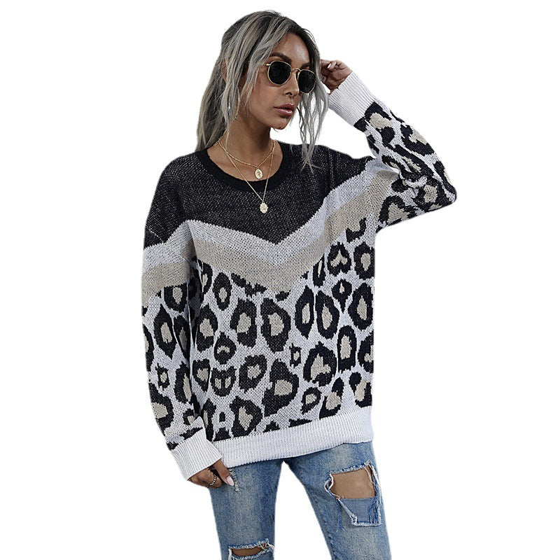 Damen Strickpullover Leopardenmuster Grafisches Design Eveloria