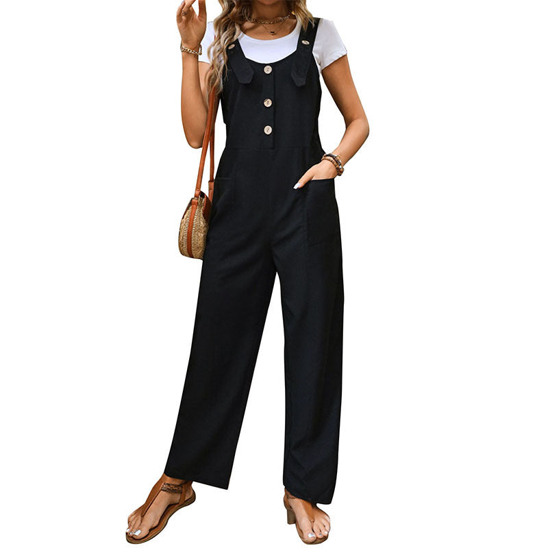 Damen Latzhose seitliche Taschen Knopfdetails Eveloria