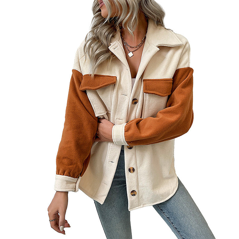 Damen Overshirt mit Taschen Farbkontrast Damenleichtblau