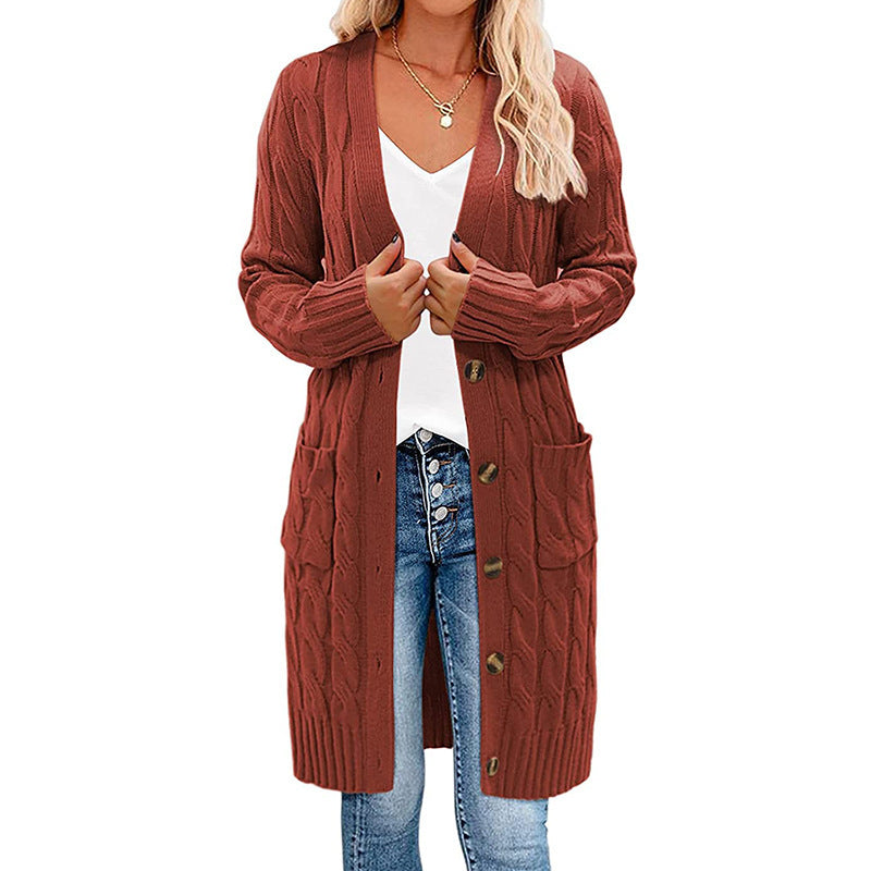 Damen Cardigan Grobstrick mit Taschen Knopfverschluss Beige