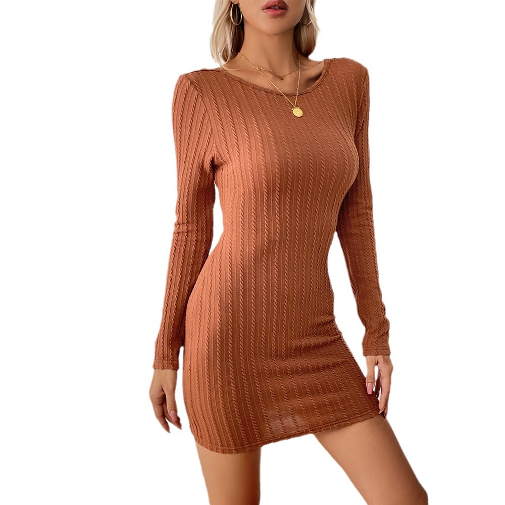 Damen Strickminikleid Langärmlig Rippdesign Eveloria