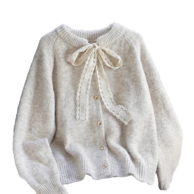 Damen Strickjacke Kuschelig Herzknöpfe