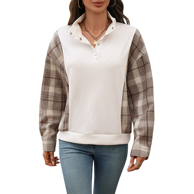 Damen Sweatshirt Karomuster Knöpfe Eveloria
