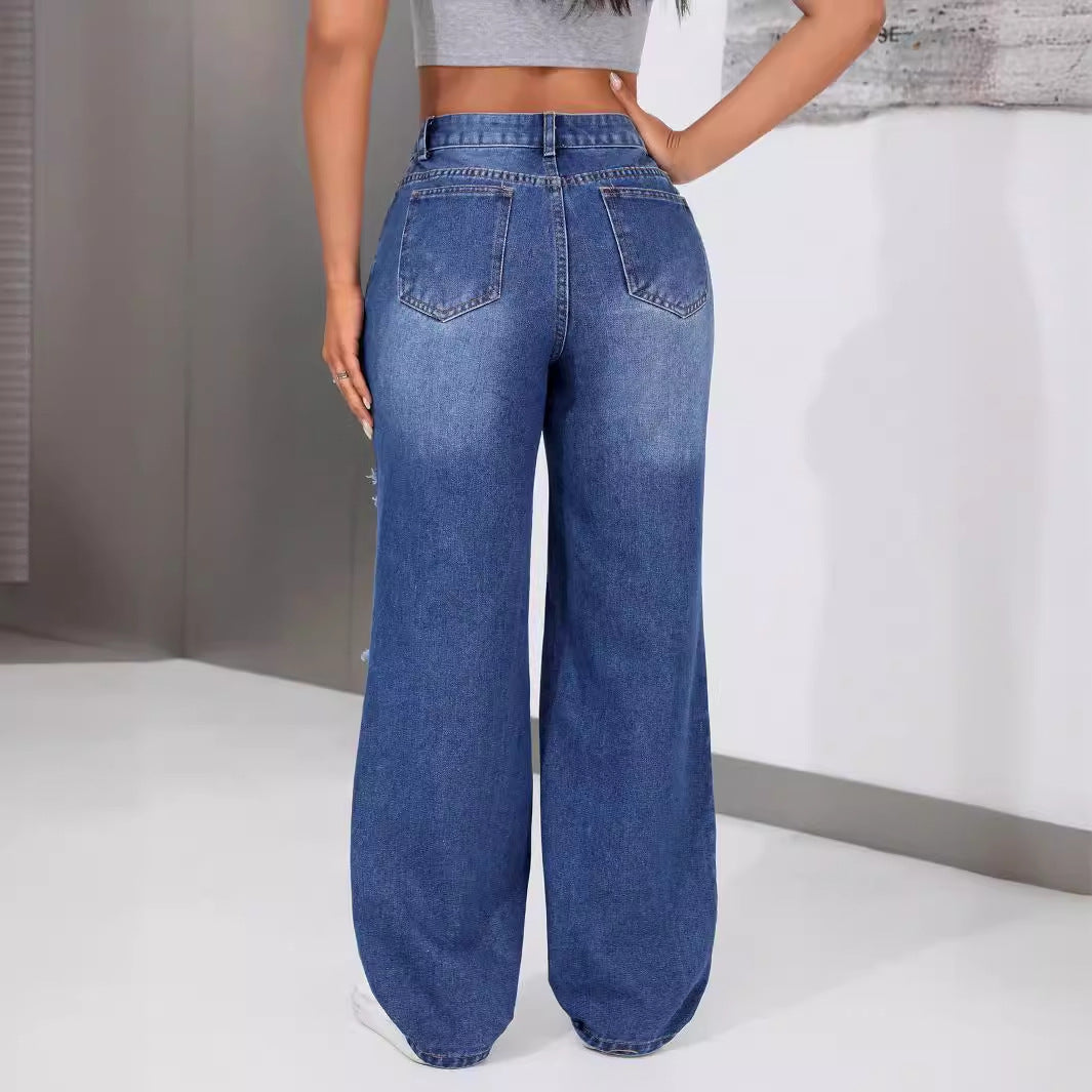 Damen Destroyed Jeanshose Weite Fit Eveloria