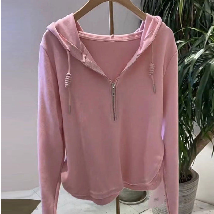 Damen Kapuzenpullover Lässig Halbhoch Reißverschluss Modern Eveloria