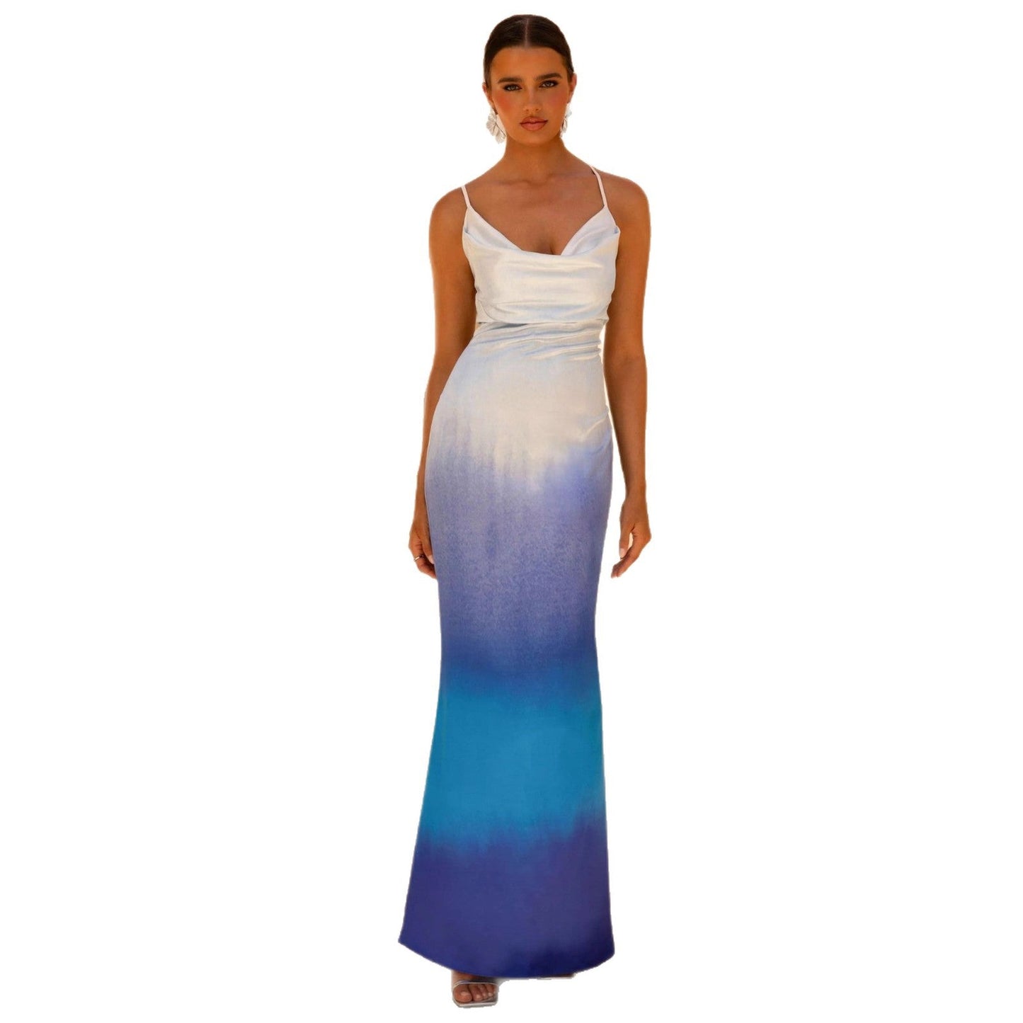 Damen Maxikleid Fließend V-Ausschnitt Eveloria