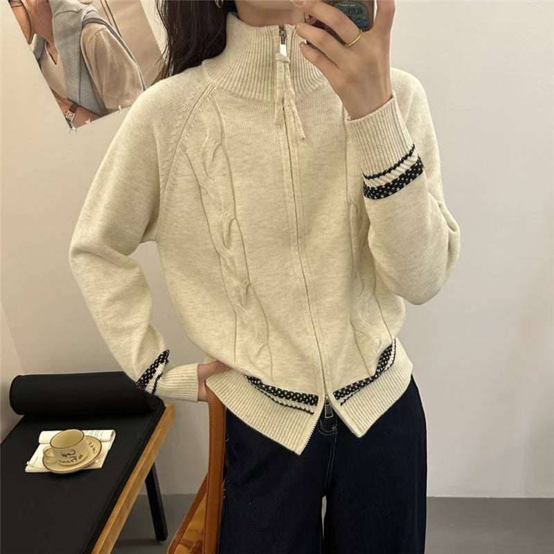 Damen Strickjacke Zopfmuster mit Reißverschluss