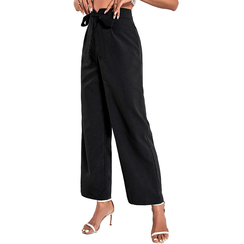 Damen Weite Hochbundhose Bindegürtel Eveloria