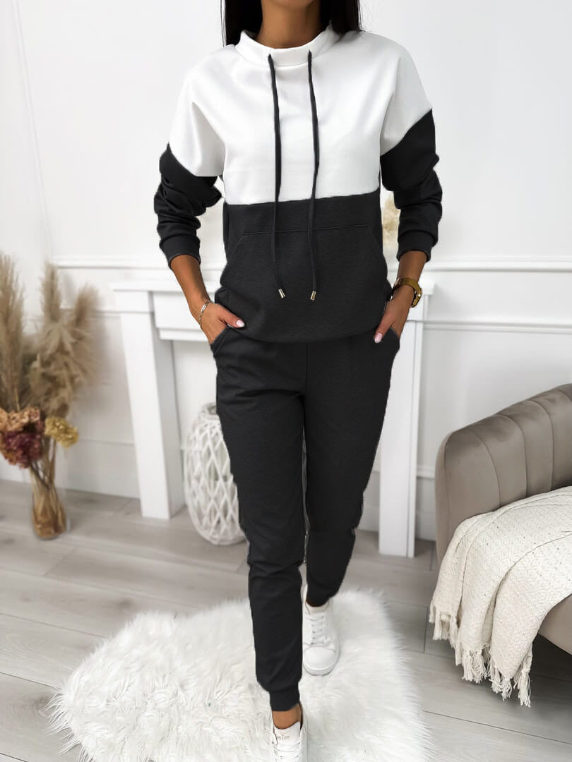 Damen Sportliches Lounge-Set Kapuze Elastisch Grau Eveloria