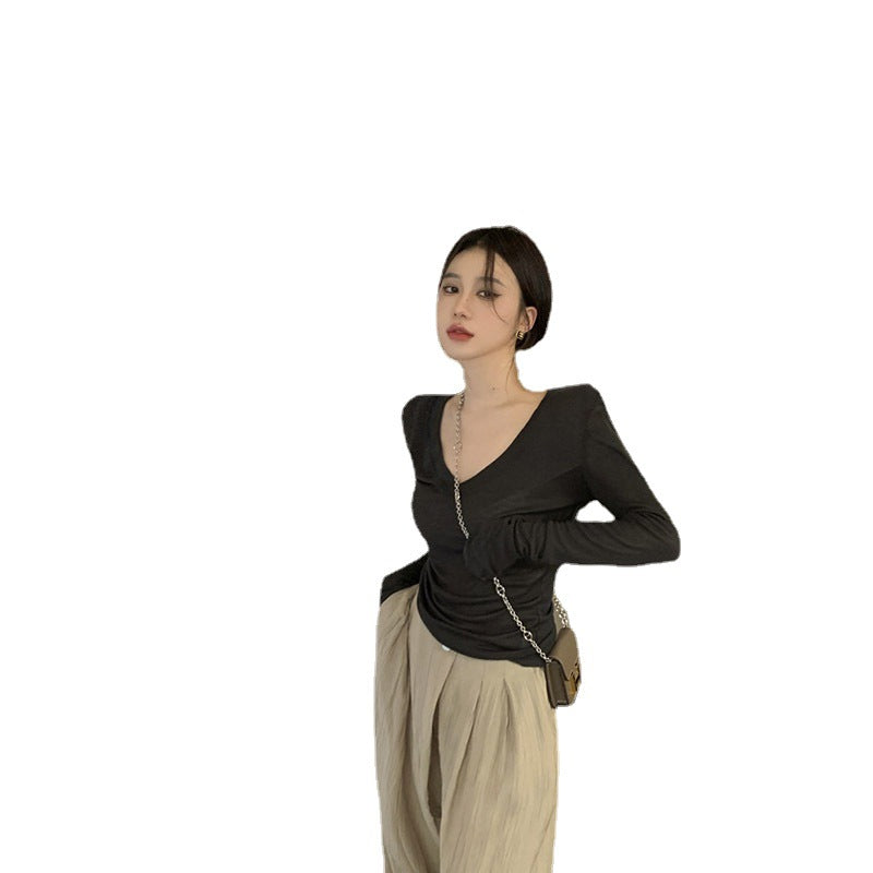 Damen Langarmshirt V-Ausschnitt Figurschmeichelnd Eveloria