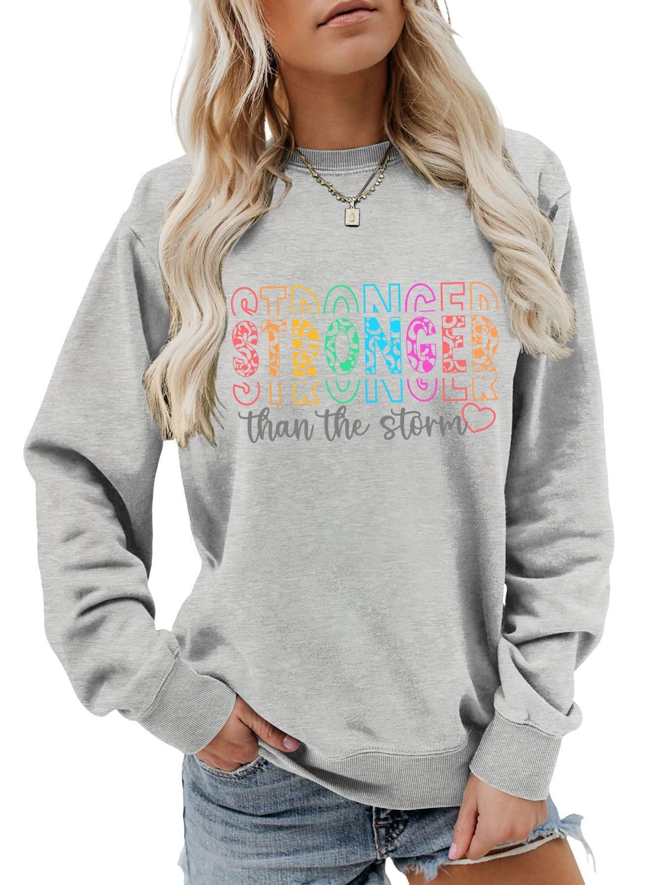 Damen Sweatshirt Lässiger Schnitt Motivierender Schriftzug Grau
