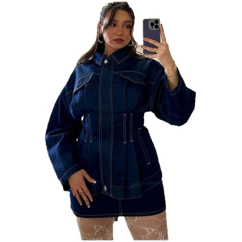 Damen Jeansjacke Weite Ärmel Taillierte Form Eveloria
