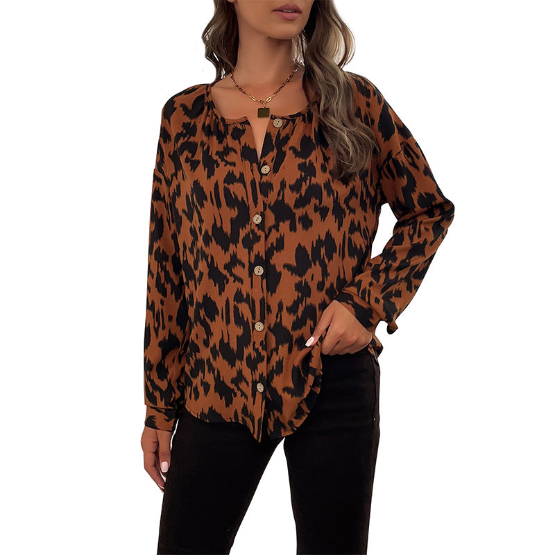 Damen Bluse Animalprint mit Knotenverschluss