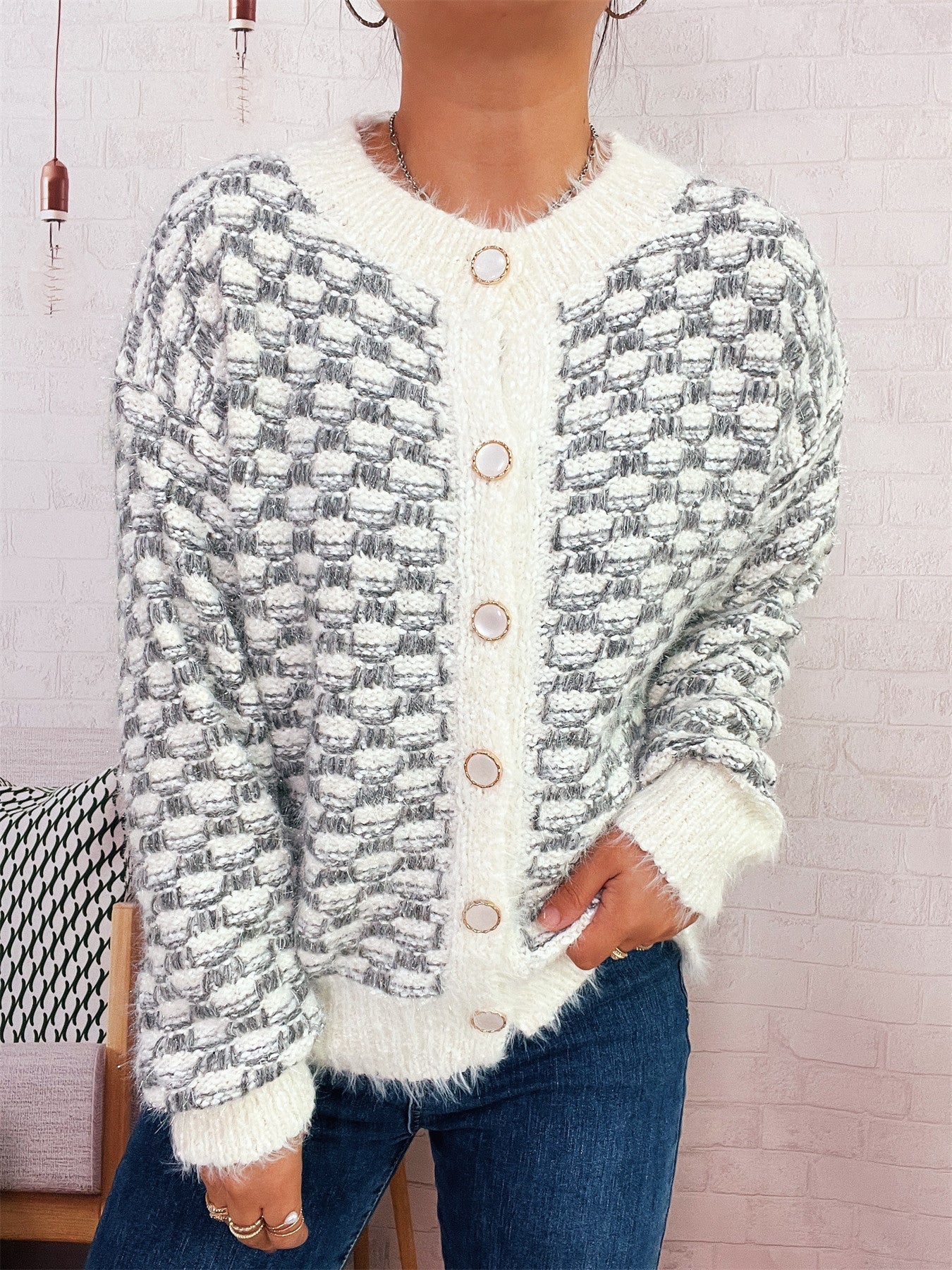 Damen Strickjacke Flauschig Lässiger Schnitt