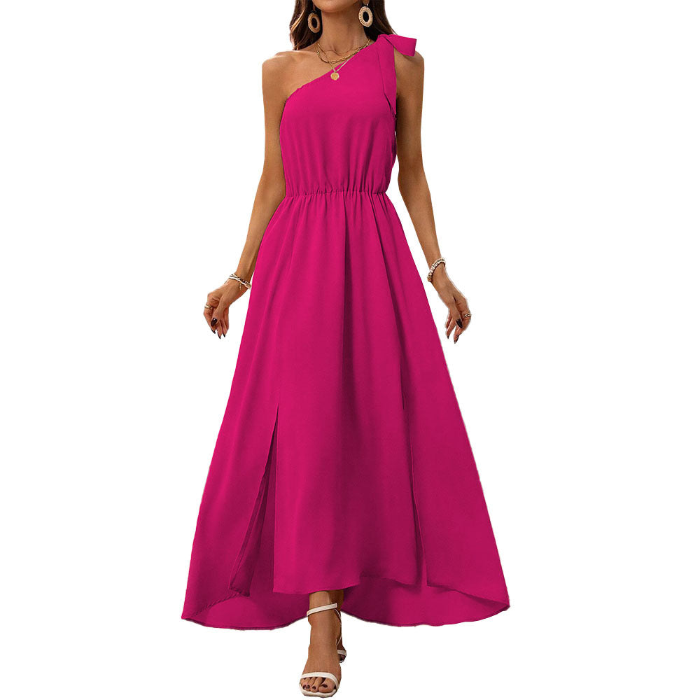 Damen Maxikleid Asymmetrischer Ausschnitt Schlitz