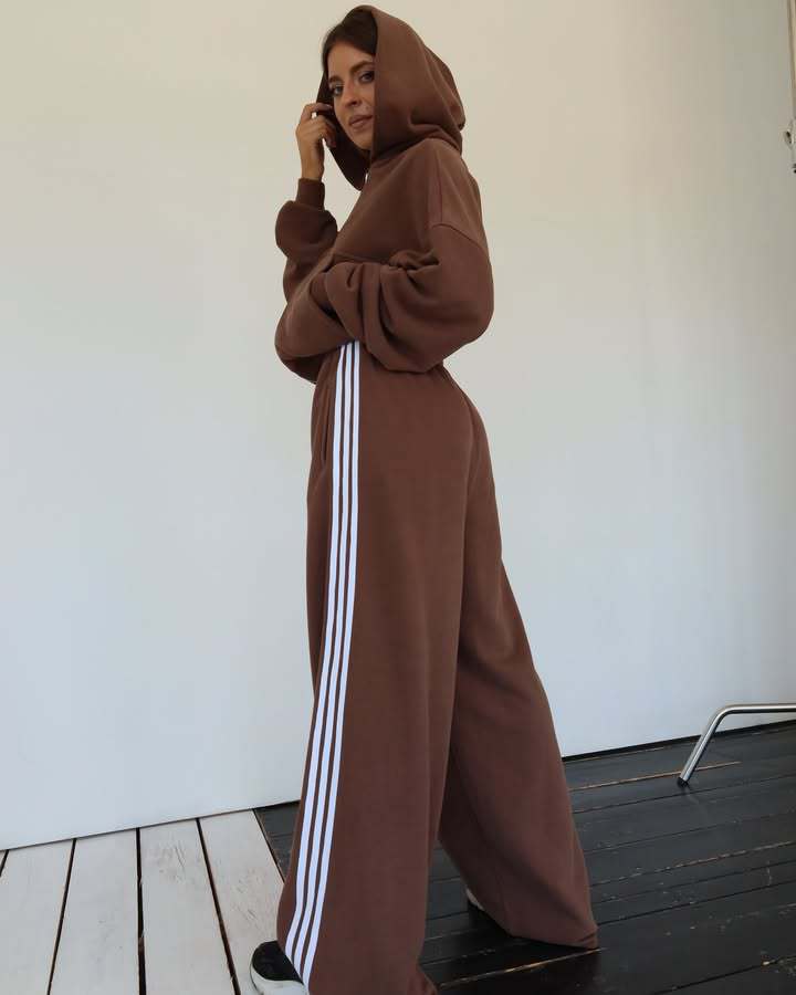 Damen Sportliches Loungewear-Set mit Cropped-Hoodie und weiter Hose