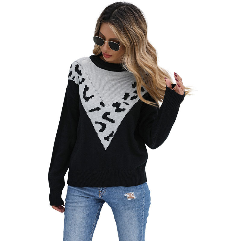 Damen Strickpullover Kontrastmuster Tiermuster Eveloria