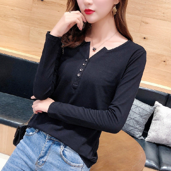 Damen Langarmshirt Knopfleiste Femme-Style
