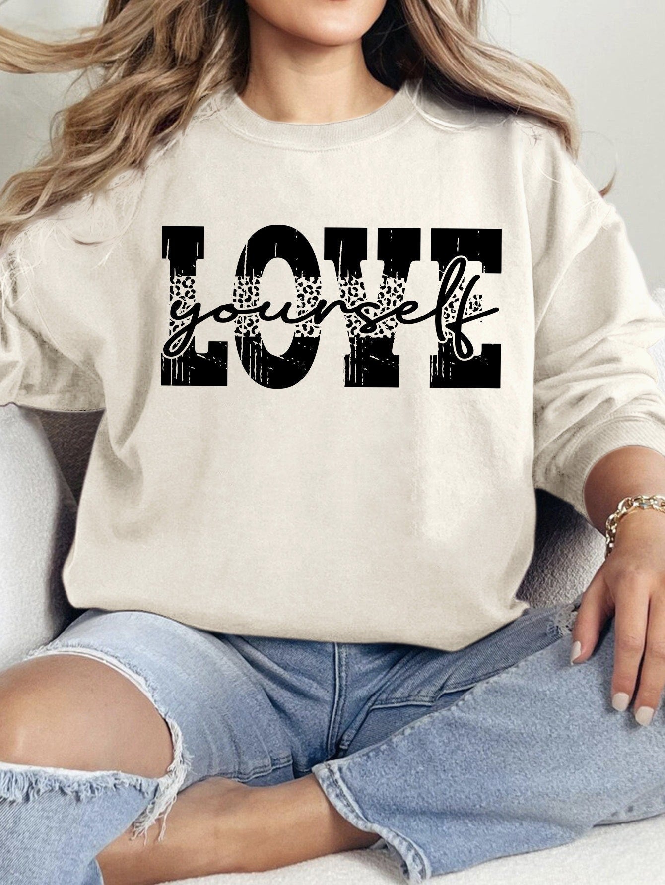 Damen Sweatshirt Kreativer Schriftzug Lässig Grau