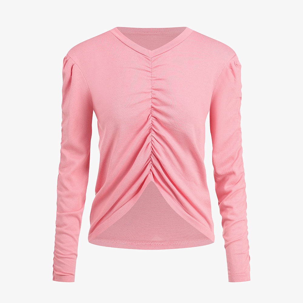 Damen Longsleeve-Oberteil Figurbetont Raffung Eveloria