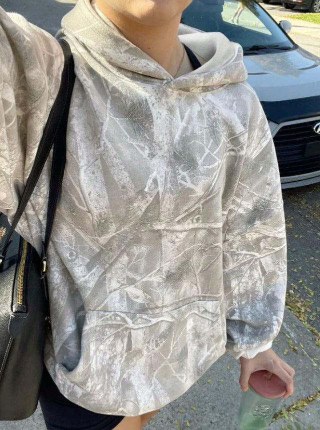 Damen Kapuzenpullover Camouflage Muster Grau