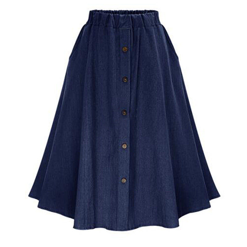 Damen Denim-Rock Lang Knöpfe Blau Eveloria