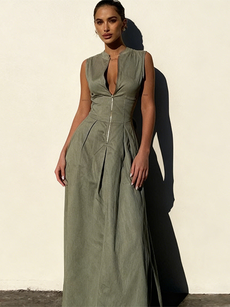 Damen Sommerkleid Hochwertiger Reißverschluss Schwingender Saum