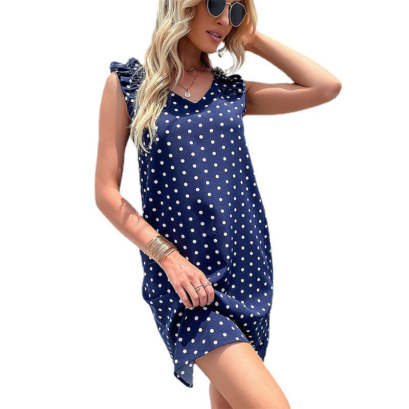 Damen Sommerkleid Rüschendetails Punktemuster Eveloria