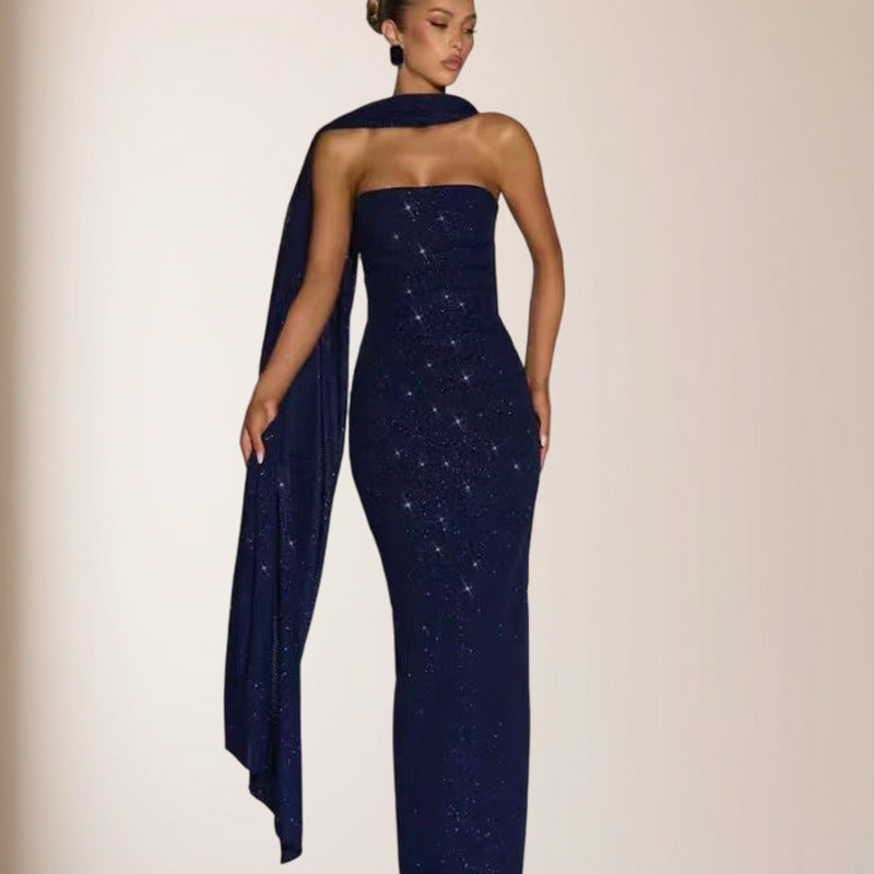 Eveloria Damen Abendkleid Pailletten Schulterfrei Elegant