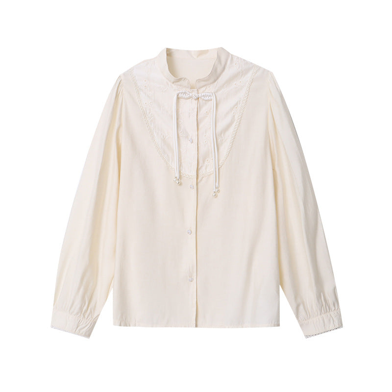 Eveloria Damenbluse Elegante Rüschenbluse mit Perlen