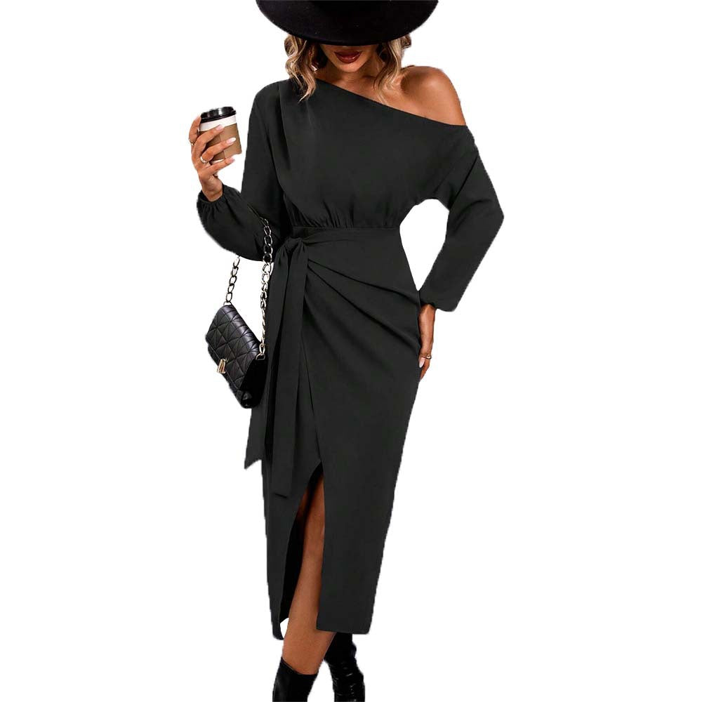 Damen Wickelkleid Asymmetrischer Ausschnitt Elegante Taillierung