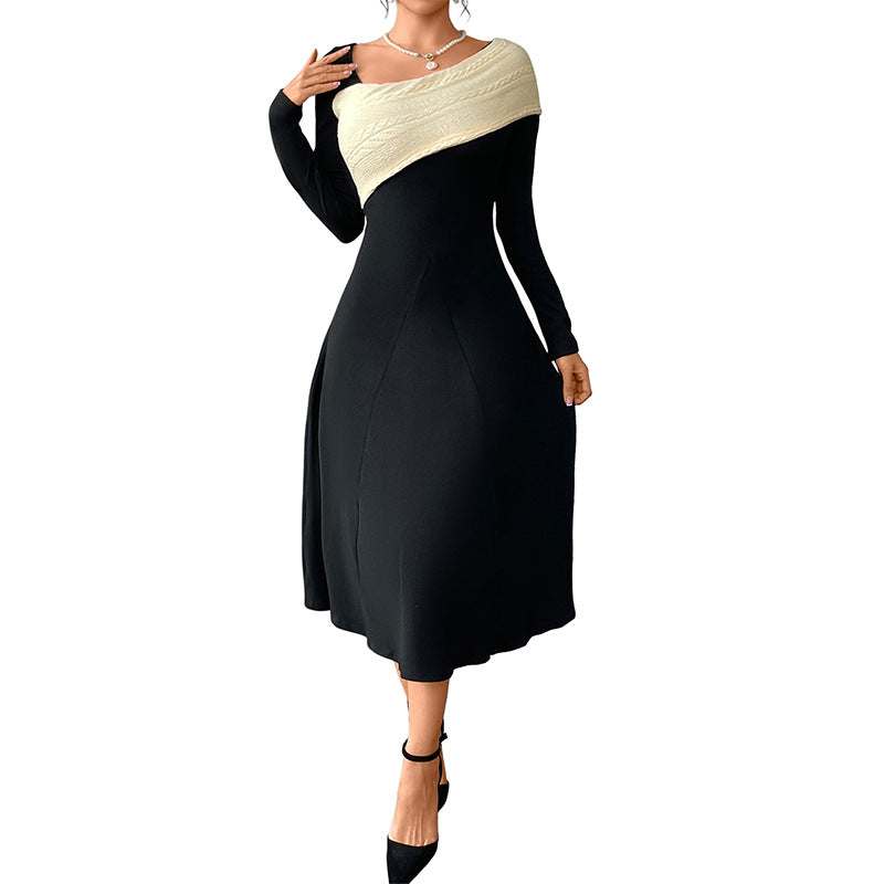 Damen Midikleid Strickoptik Asymmetrischer Kragen