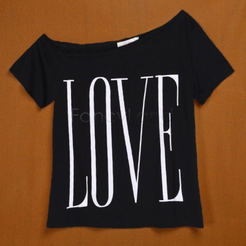 Damen Off-Shoulder T-Shirt mit Schriftzug Groß Eveloria