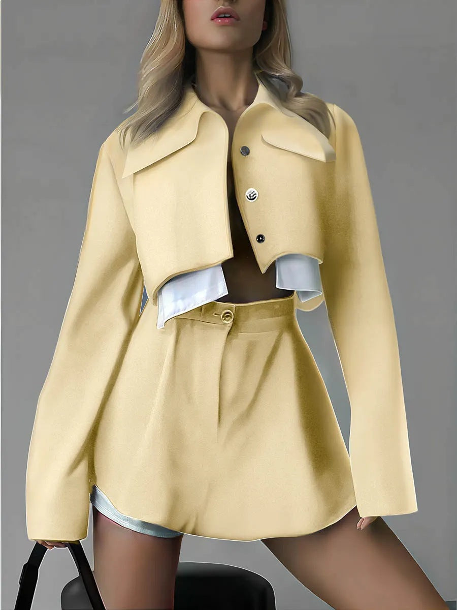 Damen Cord-Anzugset Kurzjacke Ausgestellter Rock
