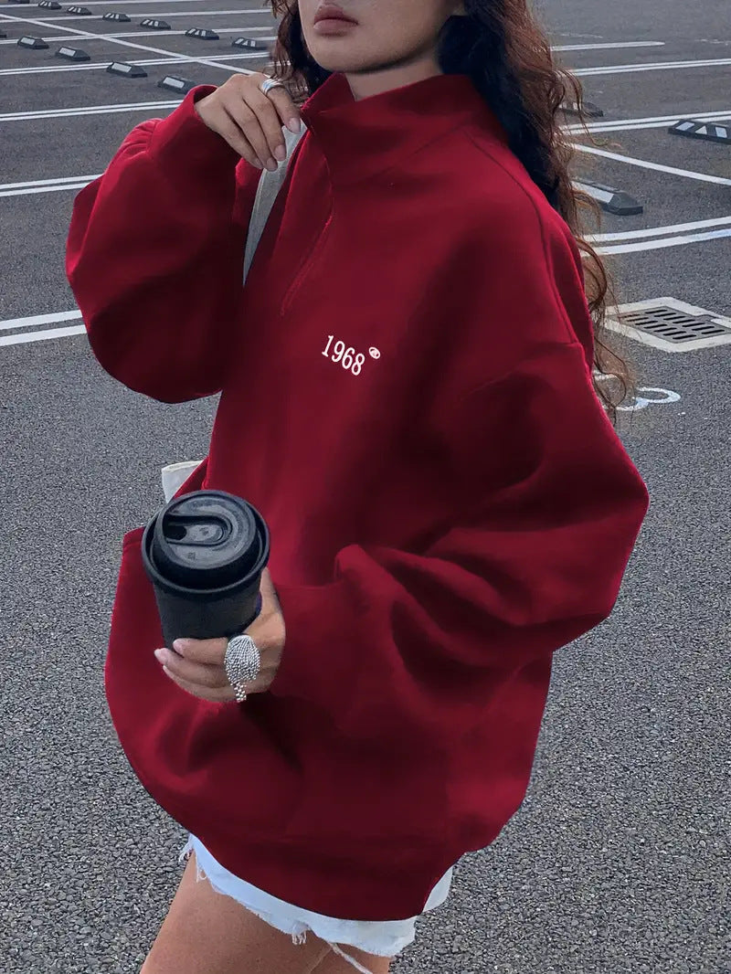 Damen Sportpullover Kapuzenpullover Halbzipp mit Taschen