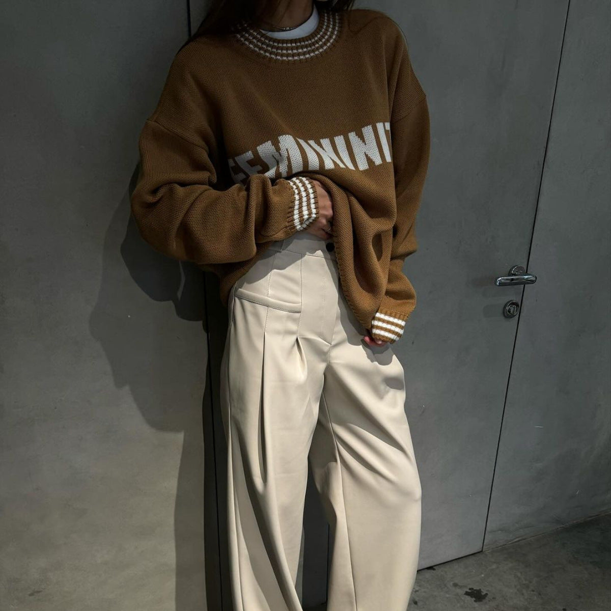 Damen Sweatpullover Lässig Streifen Bündchen Grau
