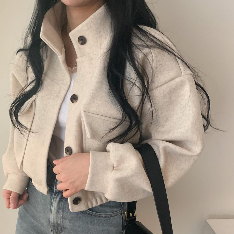 Damen Wolljacke Oversized Lässige Taschen Braun