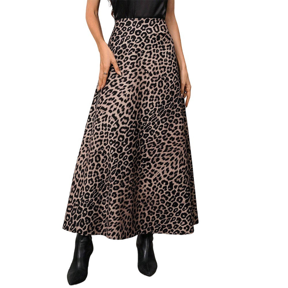 Damen Maxirock Leopardenmuster Hochtailliert Eveloria