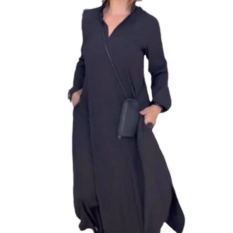 Damen Maxikleid mit Kragen und Taschen Eveloria