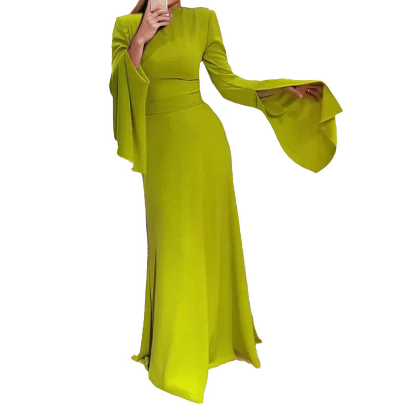 Damen Maxikleid Schulterfrei Glockenärmel Elegant