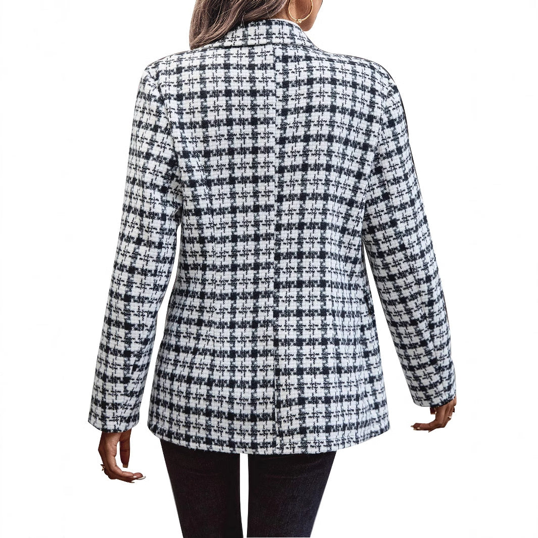 Damen Blazerjacke Kariert Doppelter Knopfleiste Lässiger Schnitt