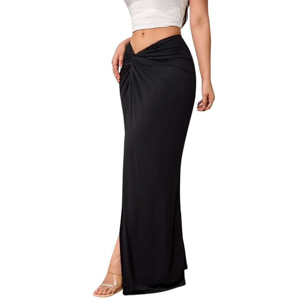 Damen Maxirock Hohem Schlitz Elegant Drapierung Eveloria