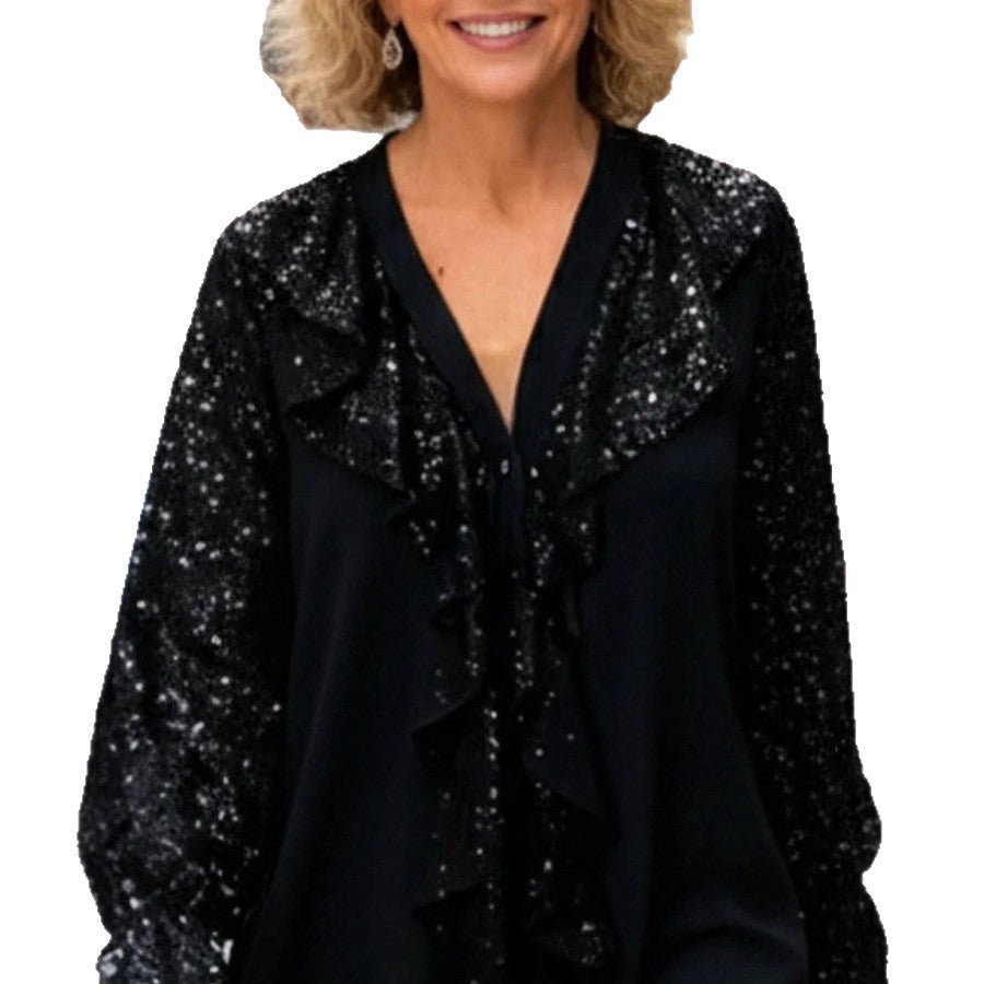 Damen Bluse mit Rüschendetails und Glitzerakzenten Eveloria