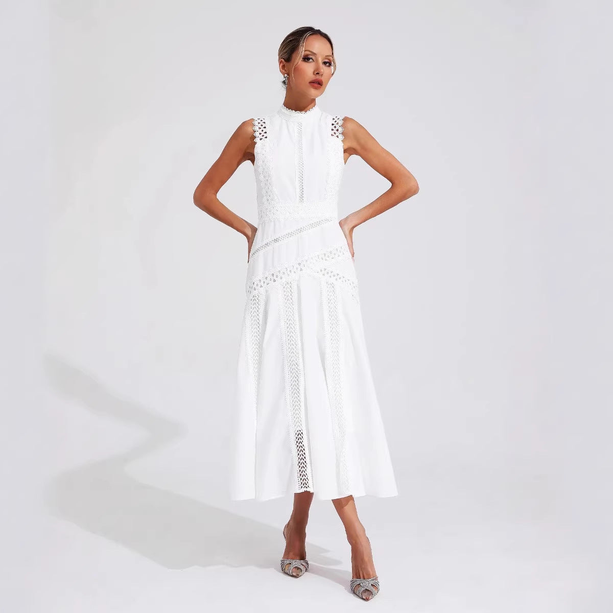 Damen Midi-Kleid Spitzenakzente Eveloria