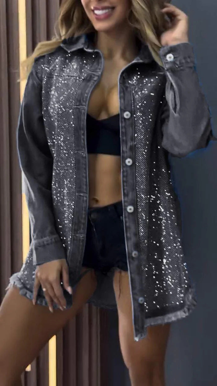 Damen Denimjacke Verziert Eveloria Blau