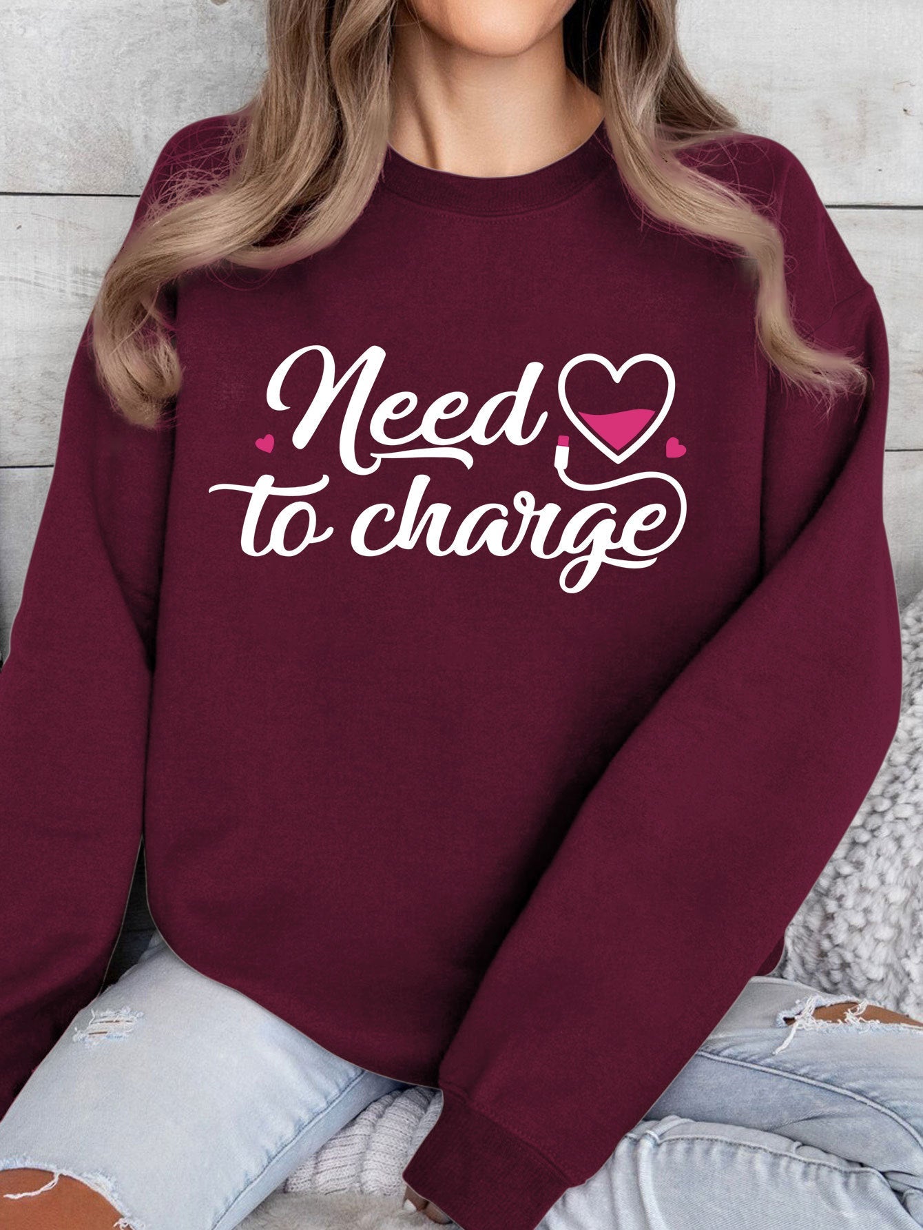 Damen Sweatshirt Inspirierender Herzspruch Lässig Grau