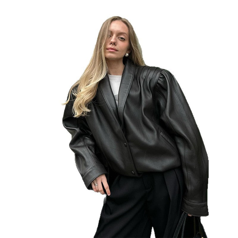 Damen Lederblazerjacke Puffärmel Eveloria
