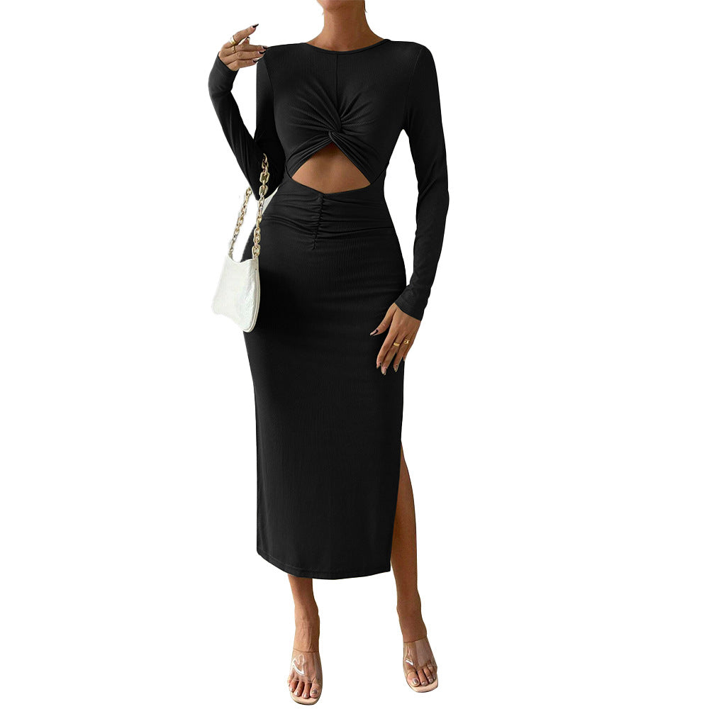 Damen Midikleid Rüschendetails Cut-Outs Eveloria
