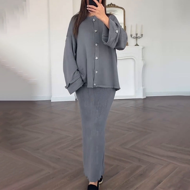 Damen Strickkleid mit Cardigan Überwurf Elegant