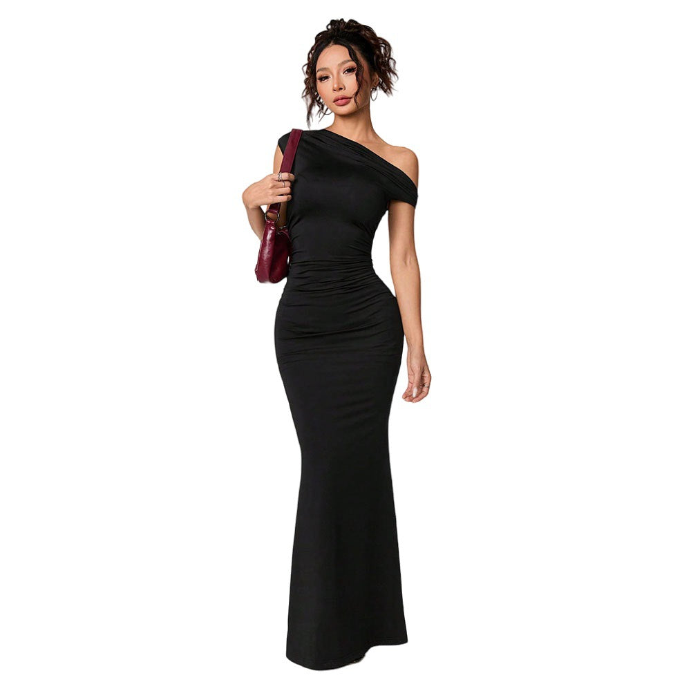 Damen Wickelkleid Schulterfrei Rüschen Elegant